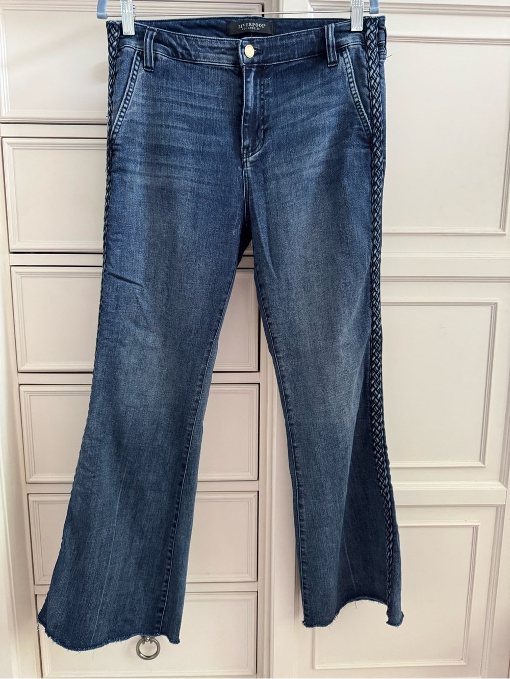 Liverpool Dark Blue Braided Side-Panel Flare Jeans